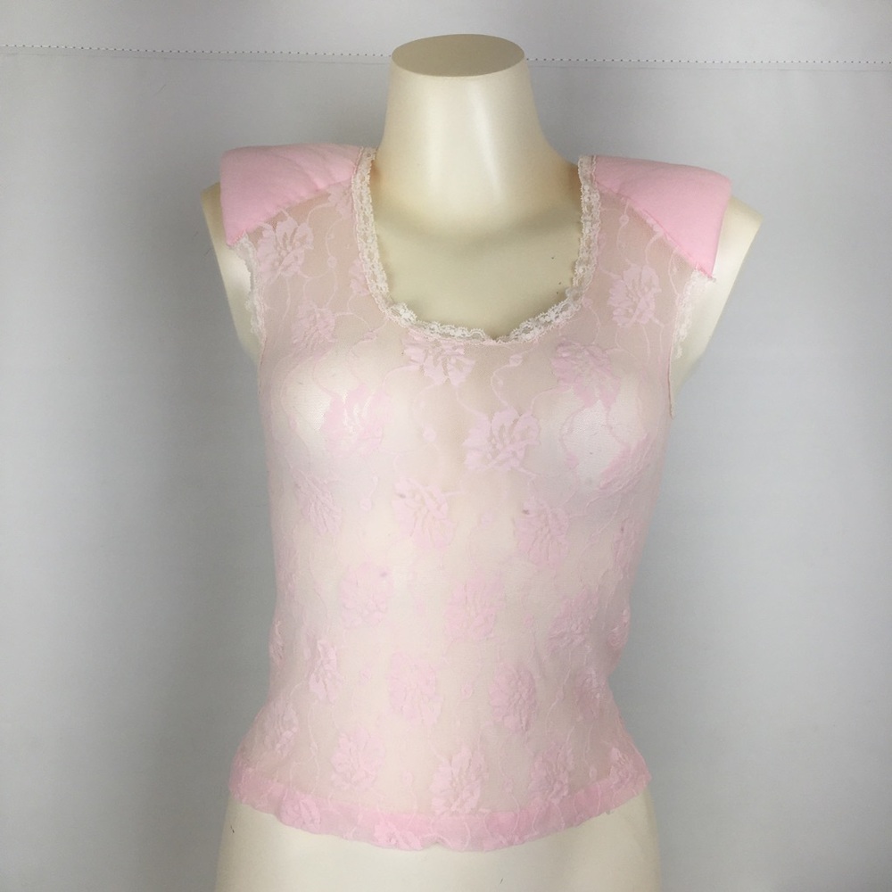 Victoria's Secret Lace Mesh Padded Cap Sleeve Top Women’s Size M Pink Fairy 80’s